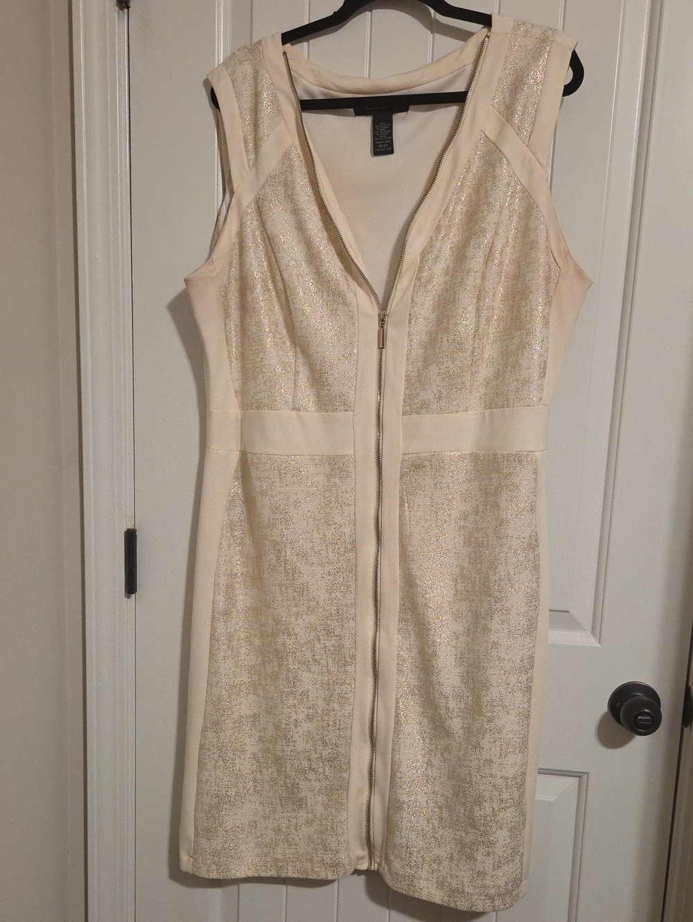 Ashley Stewart Cream Metallic Zip-Front Mini Dress